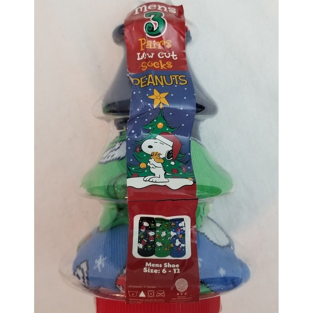 Peanuts‎ Snoopy Socks Low Cut Christmas Tree Gift 🌲 Three Pairs Mens Size 6-12